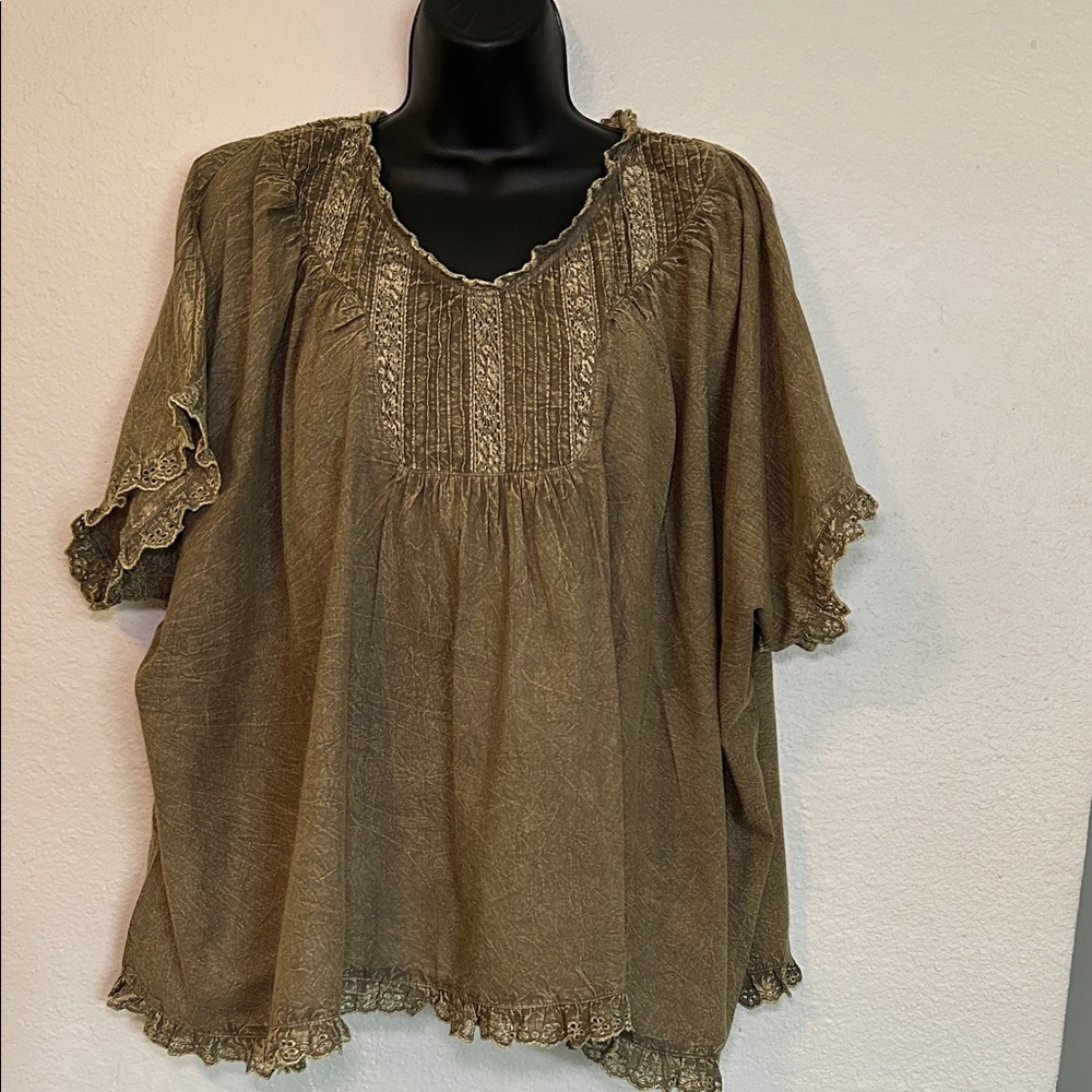 Lace Trimmed Brown Women's Top - Picture 1 of 5